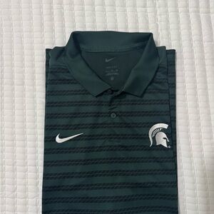 Nike Men's Dark Green Striped Spartans Polo Shirt (Coaches Sidelines)